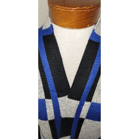 Baciano Womens Medium Gray Blue Black Color Block Maxi Long Sleeve Open Cardigan - Picture 2 of 9